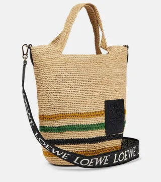 Striped raffia tote bag