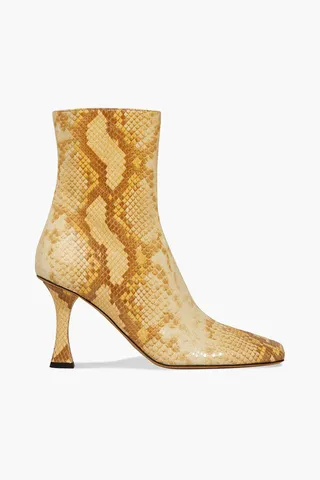 Snake-effect leather ankle boots