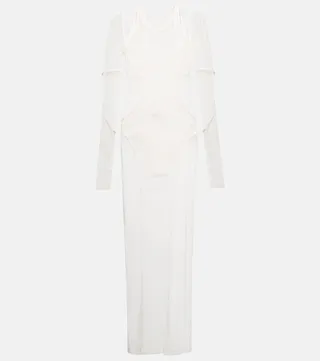 Semi-sheer lace-paneled maxi dress