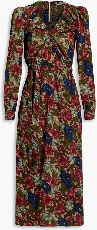 Viva belted floral-print crepe de chine midi dress