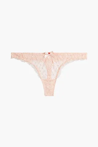 Dorotia lace-trimmed embroidered mesh low-rise thong