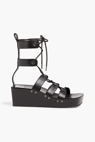 Lace-up leather platform sandals