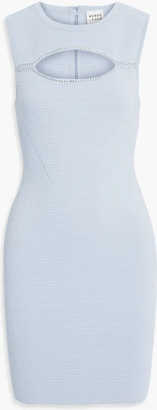 Embellished cutout textured-bandage mini dress