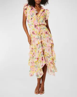 Dakota Smocked-Waist Tiered-Ruffle Midi Dress