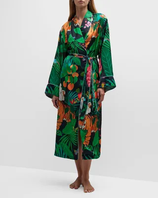 Long Shawl-Collar Jungle-Print Robe