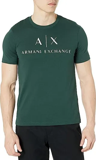 Armani Exchange Logo Printed Tee (Green Gables) Men's Clothing