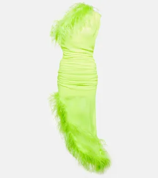 Feather-trimmed midi dress