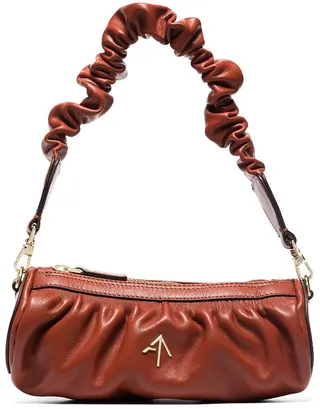 MANU ATELIER- Ruched Mini Cylinder Leather Bag