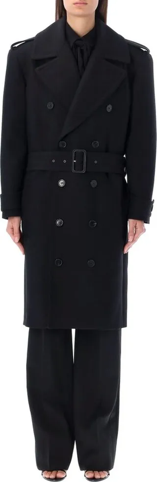 Saint Laurent Belted Long-Sleeved Trench Coat