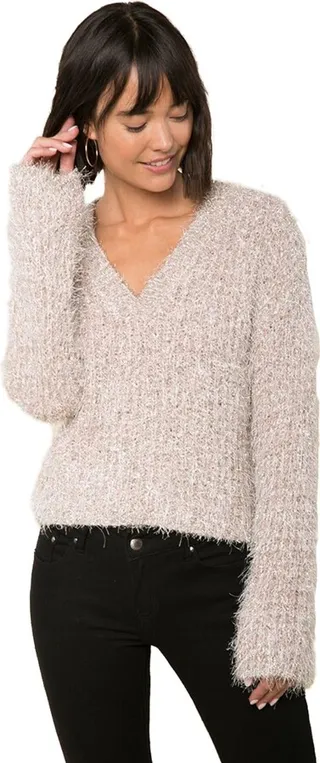 Farrah Womens Metallic Cropped V-Neck Sweater