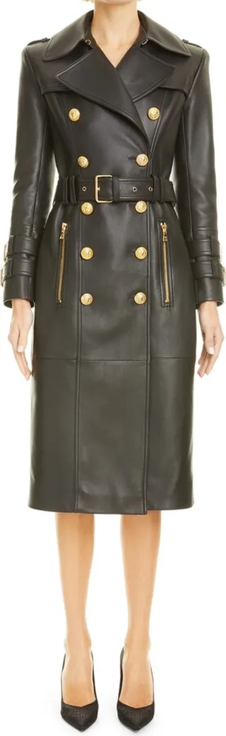 Double Breasted Leather Trench Coat
