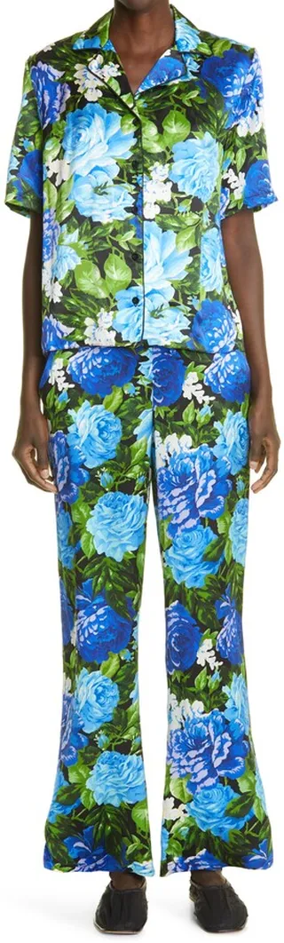 Roxy Floral Print Silk Pajamas