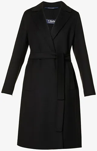 Womens Black Pauline Tie-waist Wool Coat