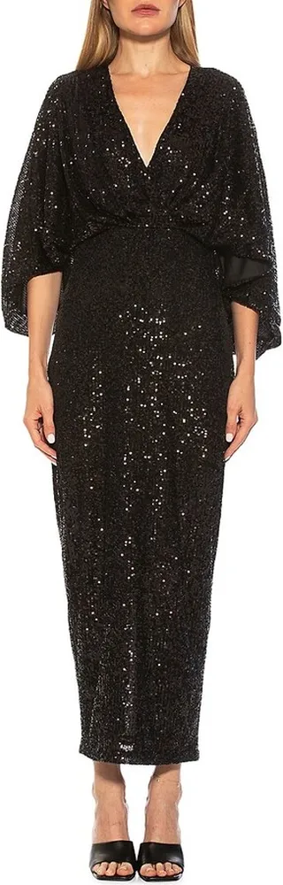 Selene Sequin Surplice Draped Dolman Sleeve Gown