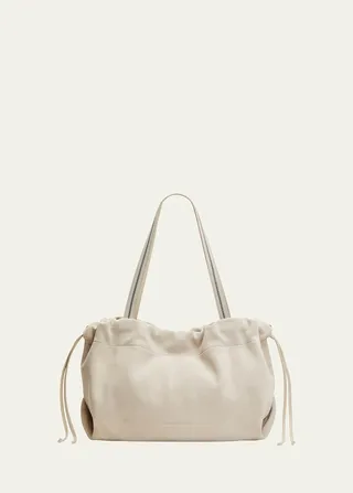 Monili Drawstring Suede Tote Bag