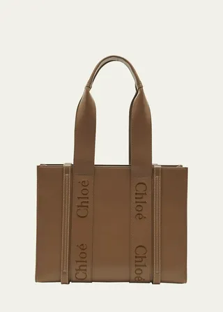 Woody Medium Leather Tote Bag