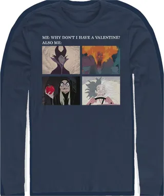 Men's Disney Villains Valentine's Day Meme EVIL Long Sleeve Shirt - Navy Blue - Medium