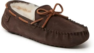 Fireside By Dearfoams Men's Victor Genuine Shearling Moccasin with Tie