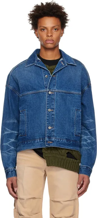 We11done Blue Printed Denim Jacket