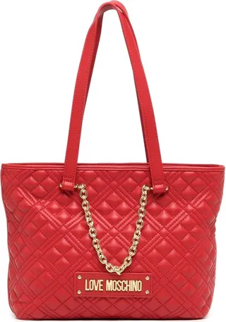 Chain-Link Detail Faux-Leather Tote Bag