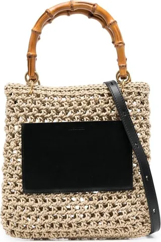 Bamboo-Handle Woven Tote