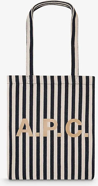 Apc Womens Dark Navy Lou Striped Canvas Tote bag