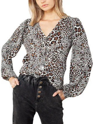 Hale Bob Printed V-Neck Silk & Cashmere-Blend Sweater