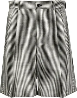 Check-Print Pleated Shorts