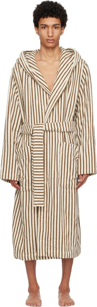 Tekla Off-White & Brown Hooded Bathrobe