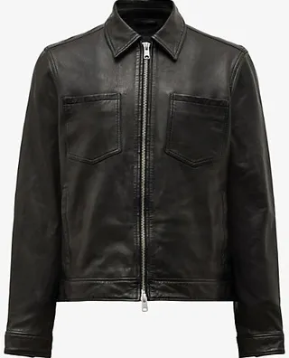 Mens Black Aloy Patch-pocket Leather Jacket Xxl