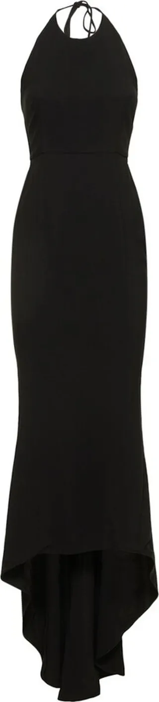 Crepe open back long halter dress