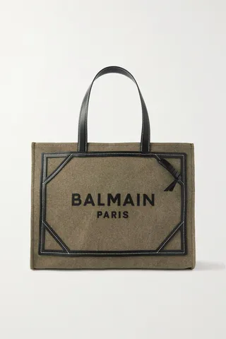 Balmain - B-army Medium Embroidered Leather-trimmed Canvas Tote - Green