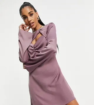 AsYou peekaboo mini dress with ruching in purple