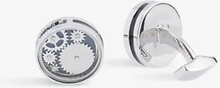 Mens Silver Blue Spinning Gear Palladium-plated Metal Cufflinks