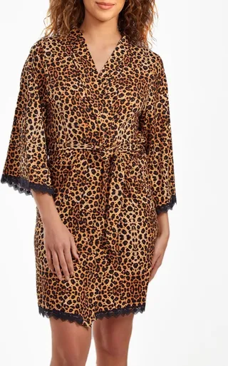 iCollection Women' s Chiya Robe with Self Tie Sash and Lace Trimed Hemlines