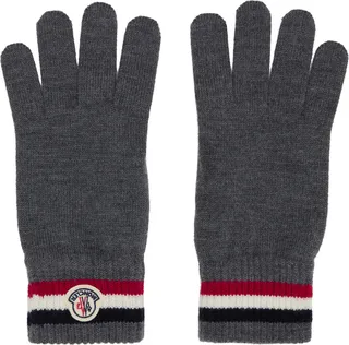 Moncler Gray Tricolor Knit Gloves