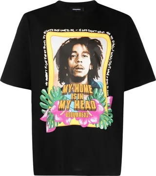 Black Bob Marley Print T-Shirt