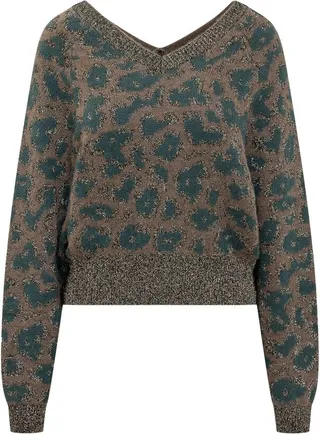 Pinko Leopard-Printed V-Neck Cropped Jumper