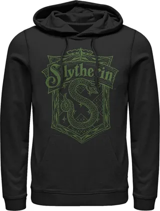 Men's Harry Potter Slytherin Line Art Crest Pull Over Hoodie - Black - 3X Large