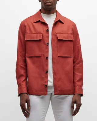 Men's Covered Placket Linen Overshirt
