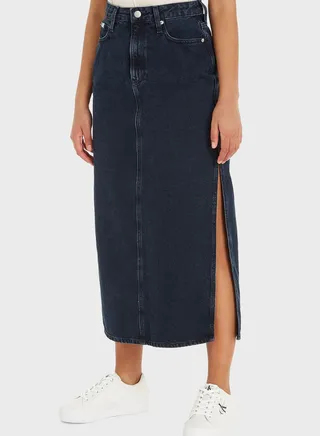 High Waist Denim Maxi Skirt