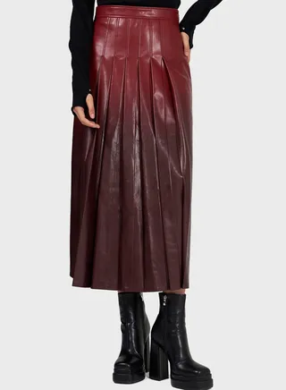 Faux Leather Pleated Skirt