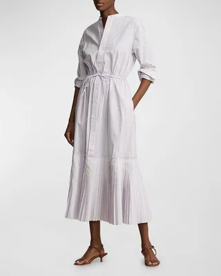 Pleated-Hem Drawstring Dress