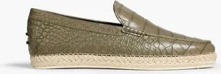 Croc-effect leather espadrilles