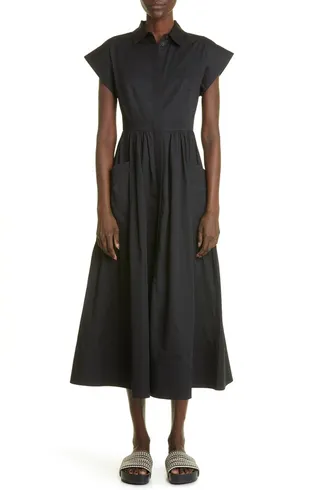 Cap Sleeve Cotton Poplin Midi Dress