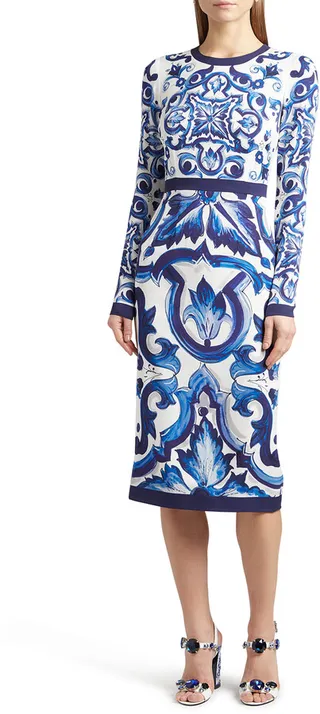 Tile-Print Silk Charmeuse Midi Dress