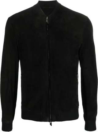 Zipped-Up Leather Bomber Jacket