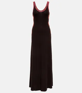 Crochet-trimmed cutout wool maxi dress