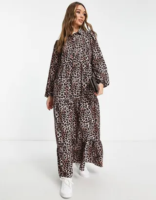 ASOS DESIGN maxi shirt dress with pin tucks in animal print
