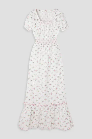 Stefania shirred floral-print cotton-poplin maxi dress